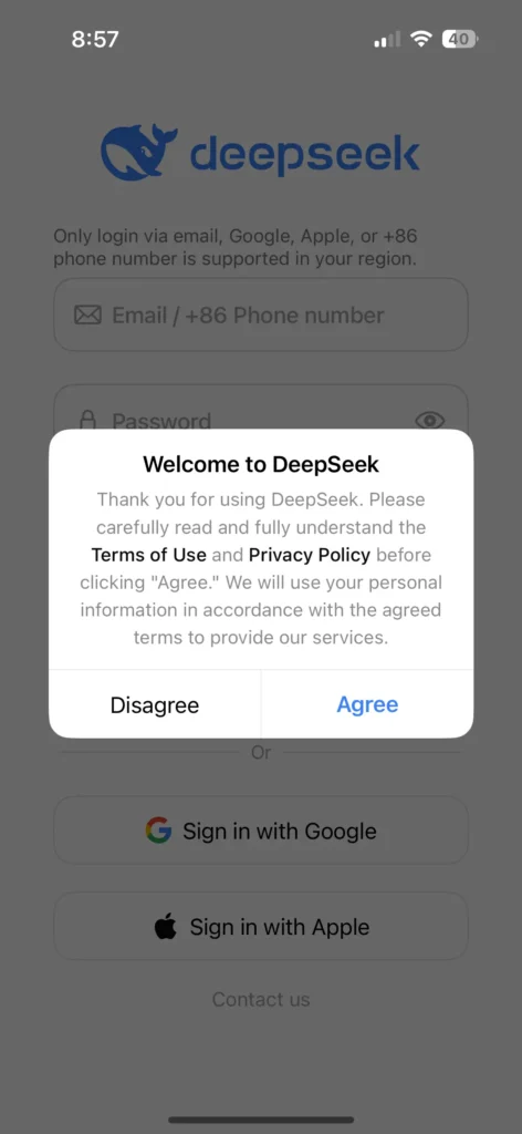 DeepSeek-Willkommensbildschirm